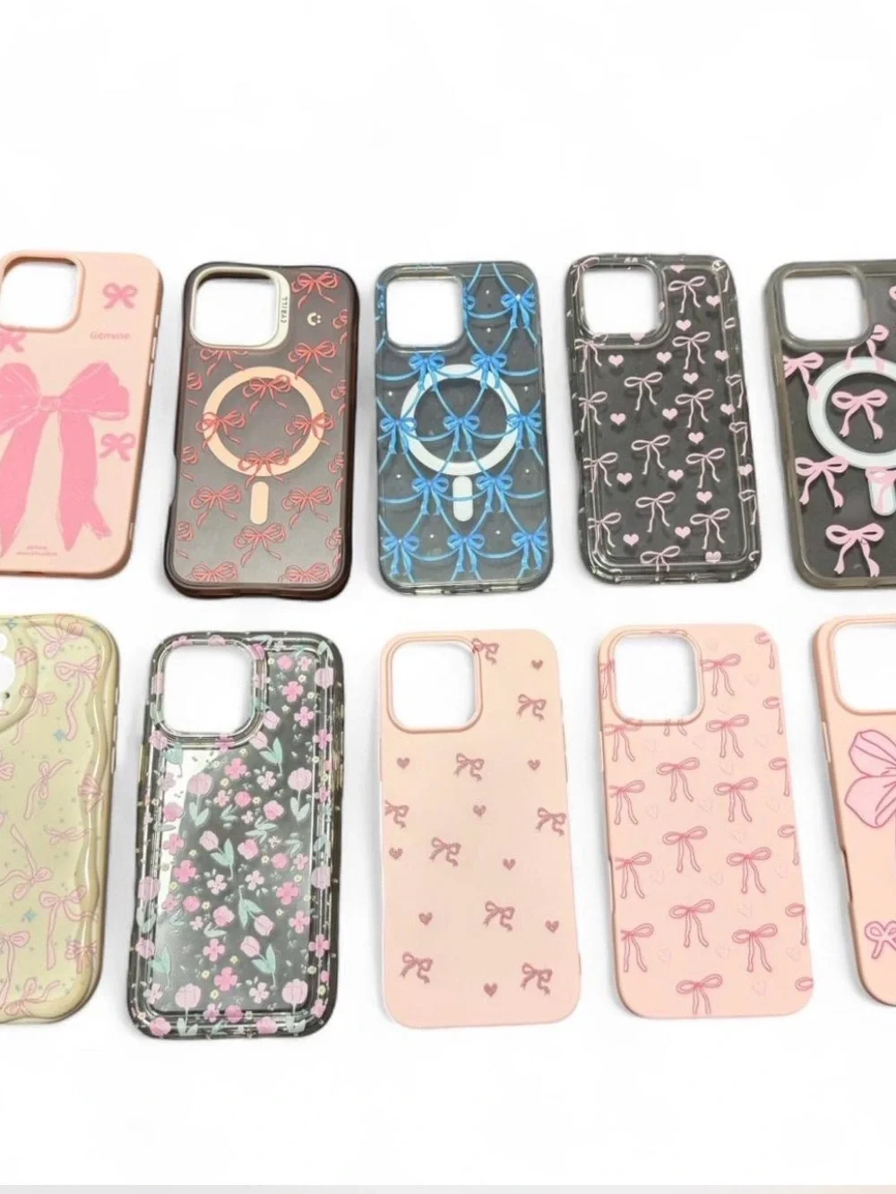 Lot of 10 Stylish Bow Pattern iPhone 16 pro max Cases- Pink & Black Options